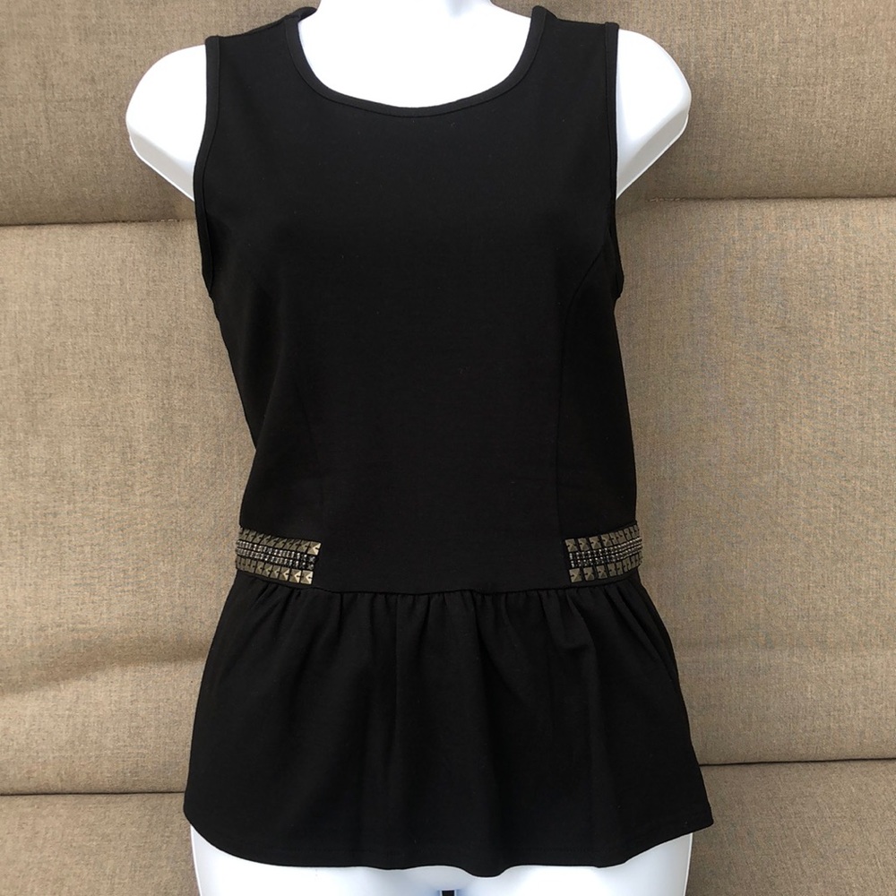 Neiman Marcus Sleeveless Peplum Top with Stud & Crystal Detail